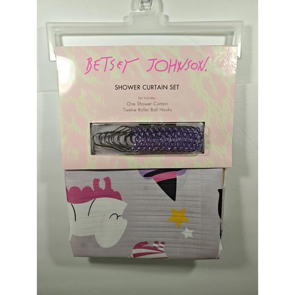 Betsey Johnson Halloween Shower Curtain 12 Hook Set Dogs Pumpkin 72”x 72” NEW